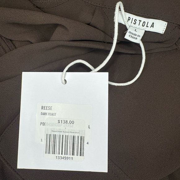NWT $138 Pistola REESE SHEER SHIRT - DARK ROAST Brown Top Womens Large - Picture 5 of 6